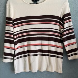 Style & Co. Cream and Brown Striped Blouse